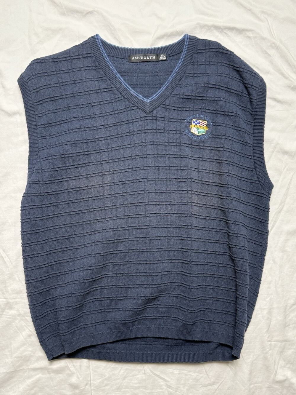 Ashworth Golf Sweater Vest XL Navy US Open 2000 Pebble Beach Embroidered Vintage